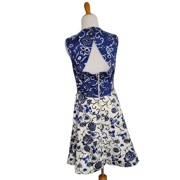 Draper James Oak Hill Vine Dress Cut Out Back Blue Floral Fit Flare Women 6 - Picture 4 of 13